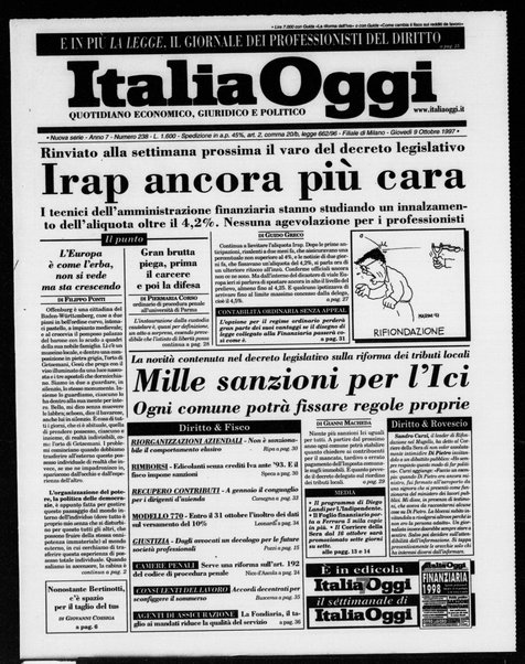 Italia oggi : quotidiano di economia finanza e politica